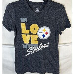 NFL Pittsburgh Steelers Black  T-shirt In Love With Steelers V Neck Youth Large